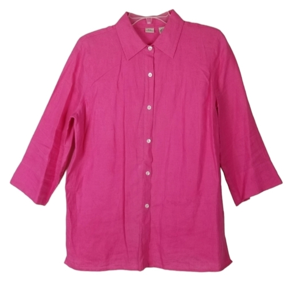 Real Clothes Linen Button Front Shirt Tunic Top 3/4 Sleeve Womens Size 6 Pink - Picture 1 of 8